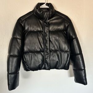 GAP TEEN - CROPPED PUFFER FAUX LEATHER JACKET, BLACK, SIZE 12, NEW WITHOUT TAGS